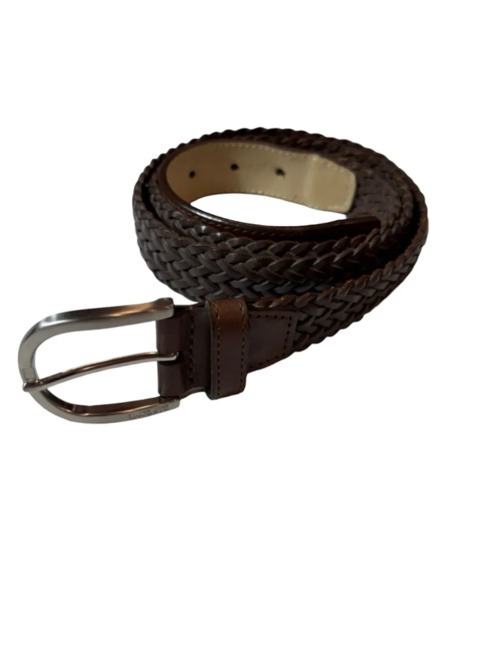 Lacoste Genuine Leather Brown Woven Braided Belt Men’s 38 Preppy Classic
